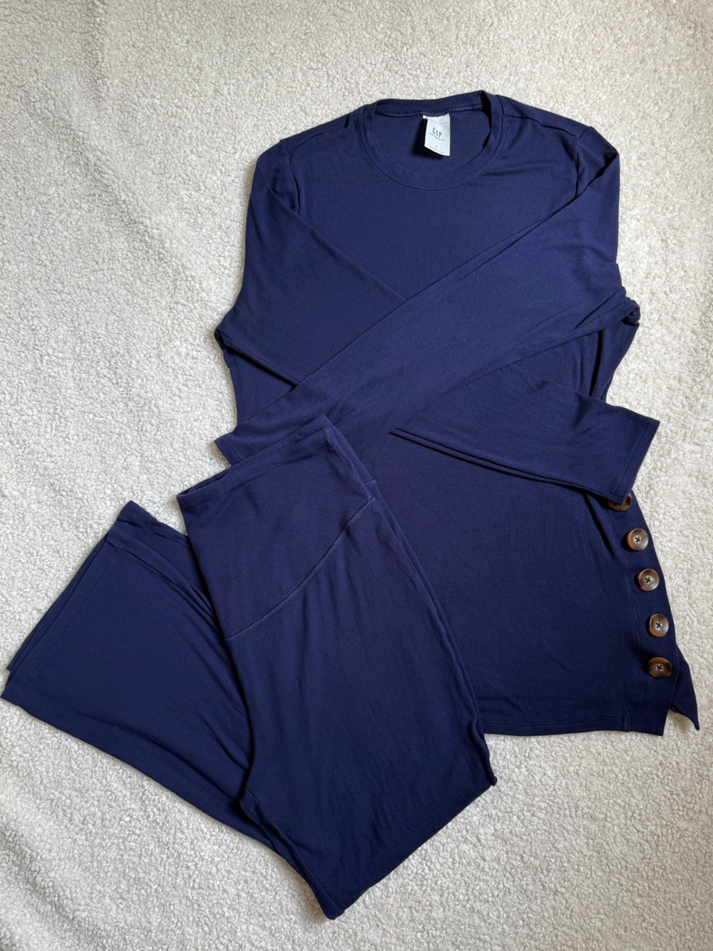 GAP Maternity Navy Long-Sleeve Lounge Set with Button Trim